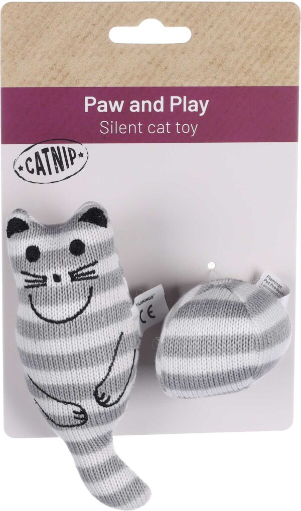 Cat Toy Catnip Stripy Cat & Ball Silent Cat Toy - Image 2