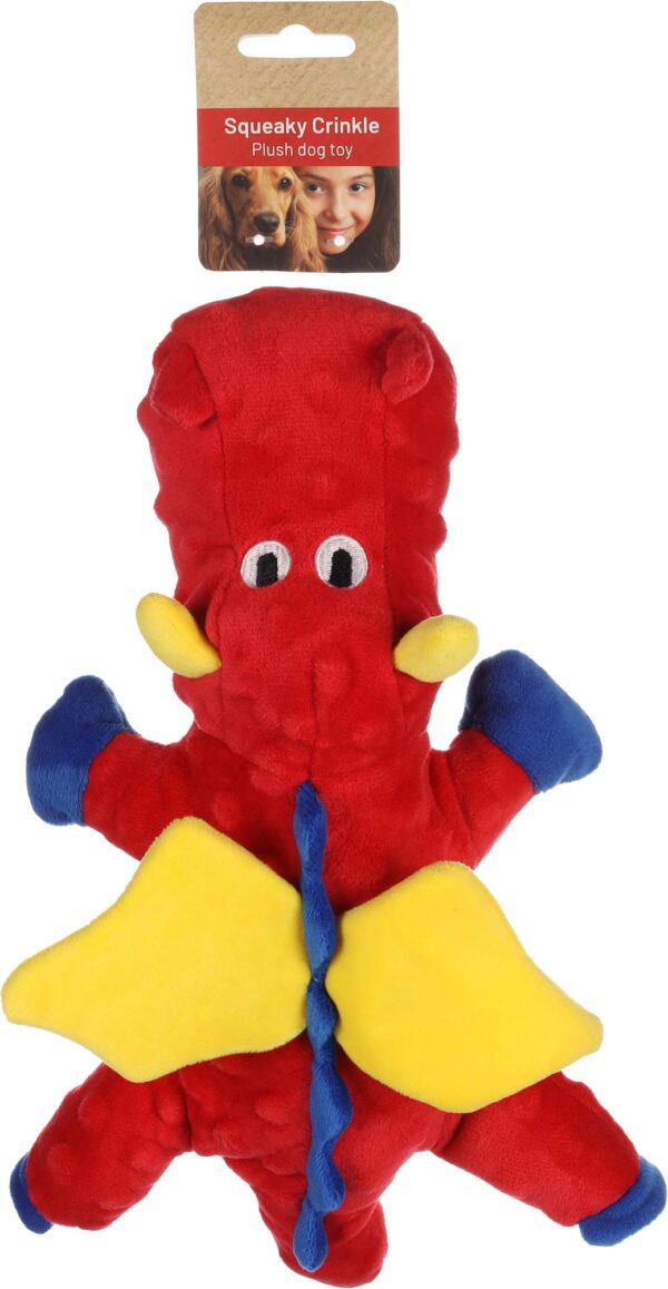 Squeaky Dog Toy Red Dragon Plush With Crinkle & Squeaker Sound - Image 3